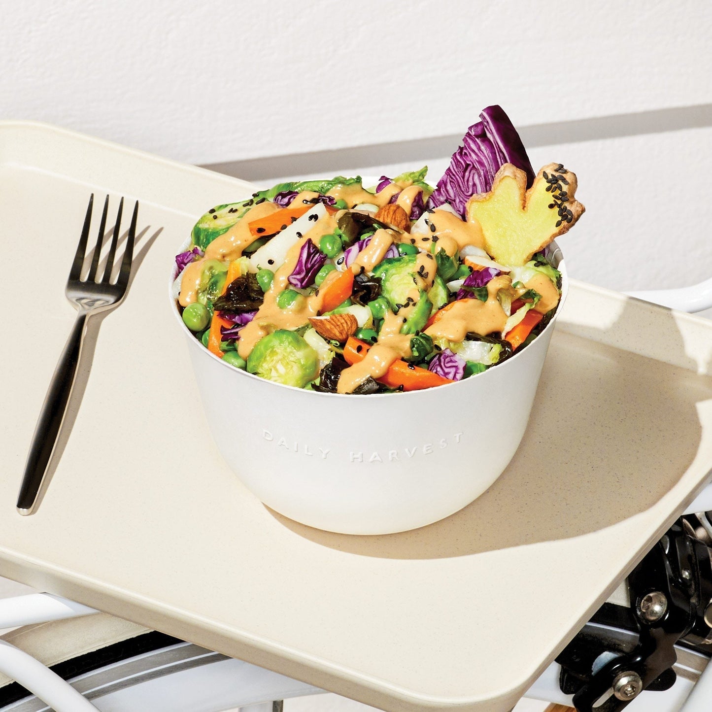 Almond Satay Brussels Sprouts + Carrot Harvest Bowl
