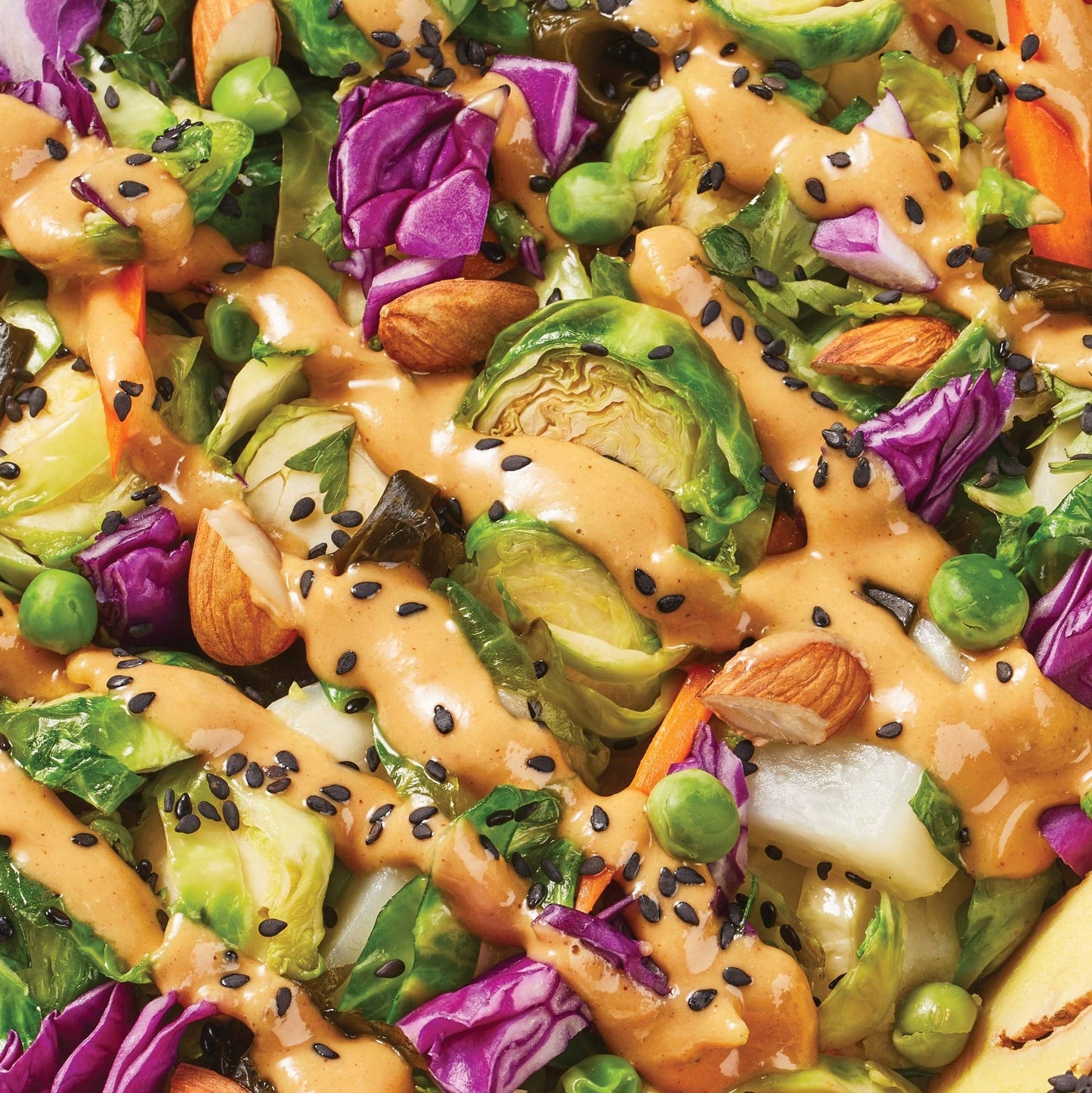 Almond Satay Brussels Sprouts + Carrot Harvest Bowl
